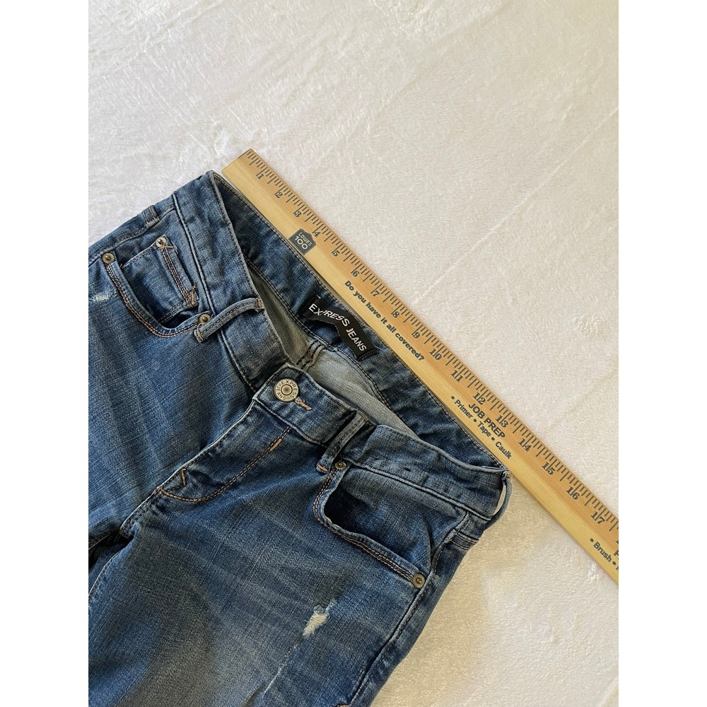 Express Jeans Legging Low Rise Medium Wash Distressed Skinny Denim Blue Size 6 - Picture 5 of 9